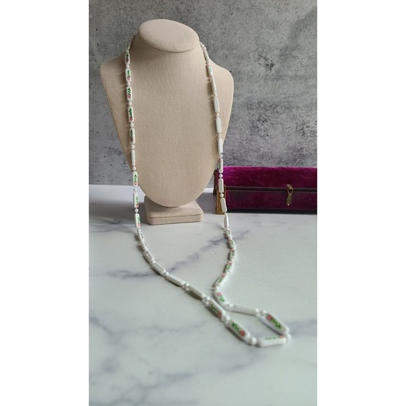 Vintage Extra Long Floral Beaded Necklace - Picture 1 of 10